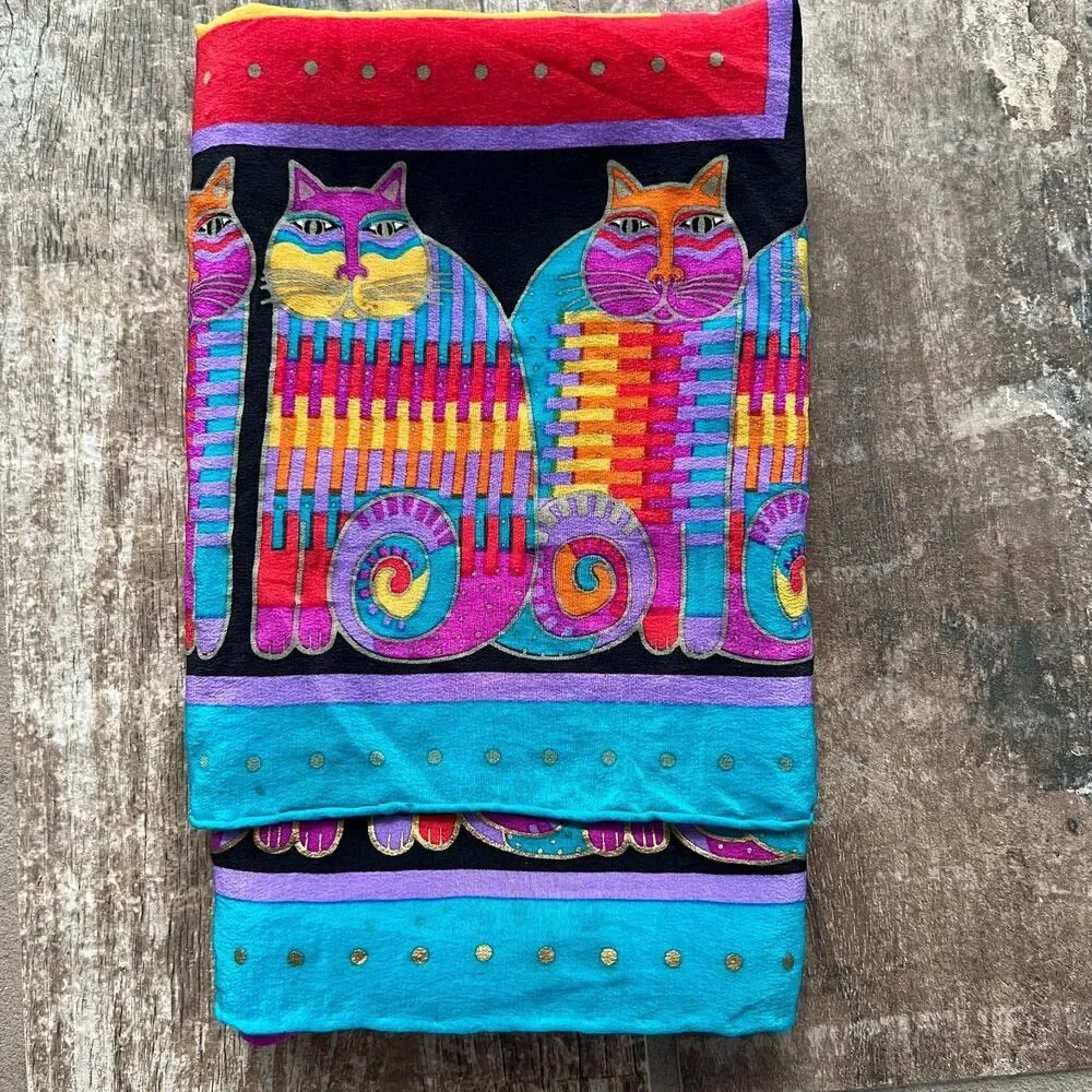 Vibrant Pink Cat Print Silk-Feel Scarf